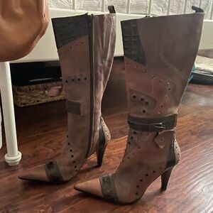 Leather Brown “patched” boots size 7
